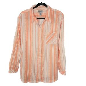 Wrangler‎ Wrancher Flannel Top XL Lightweight Peach Orange Pearl Button